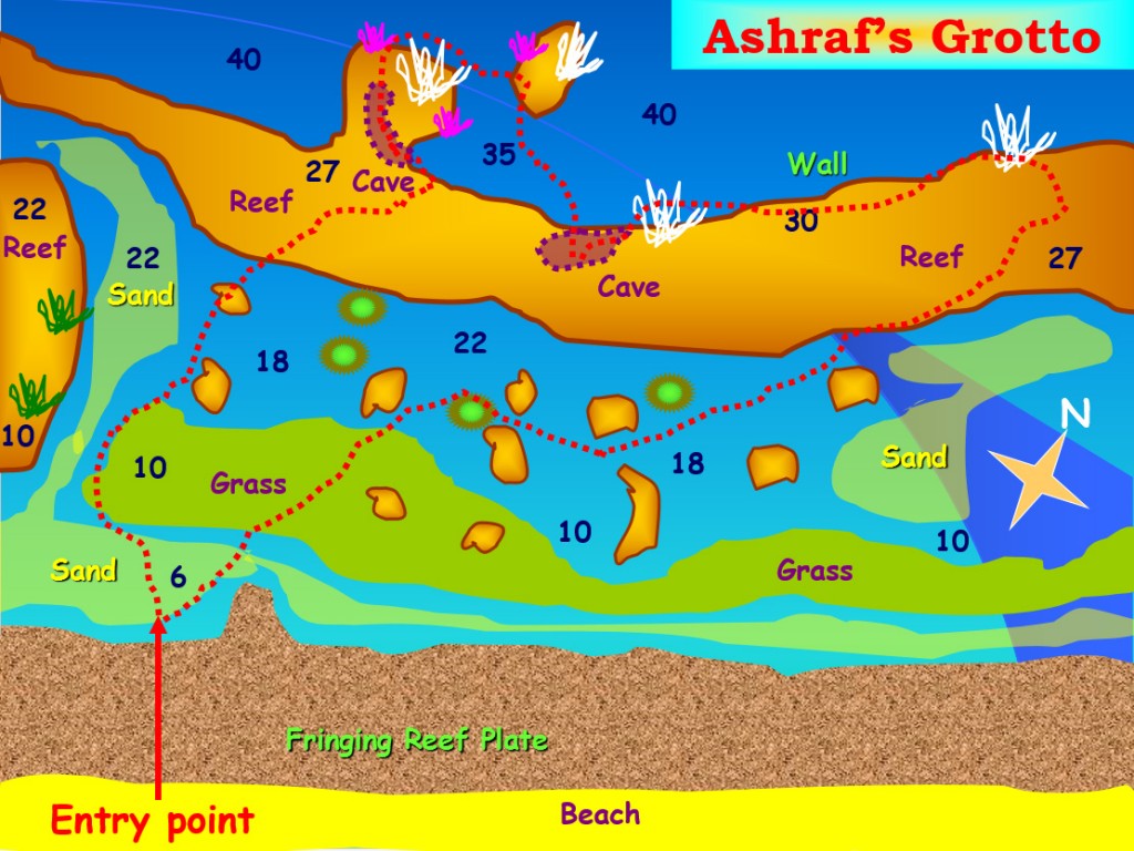 Ashrafs grotto aqaba diving site map
